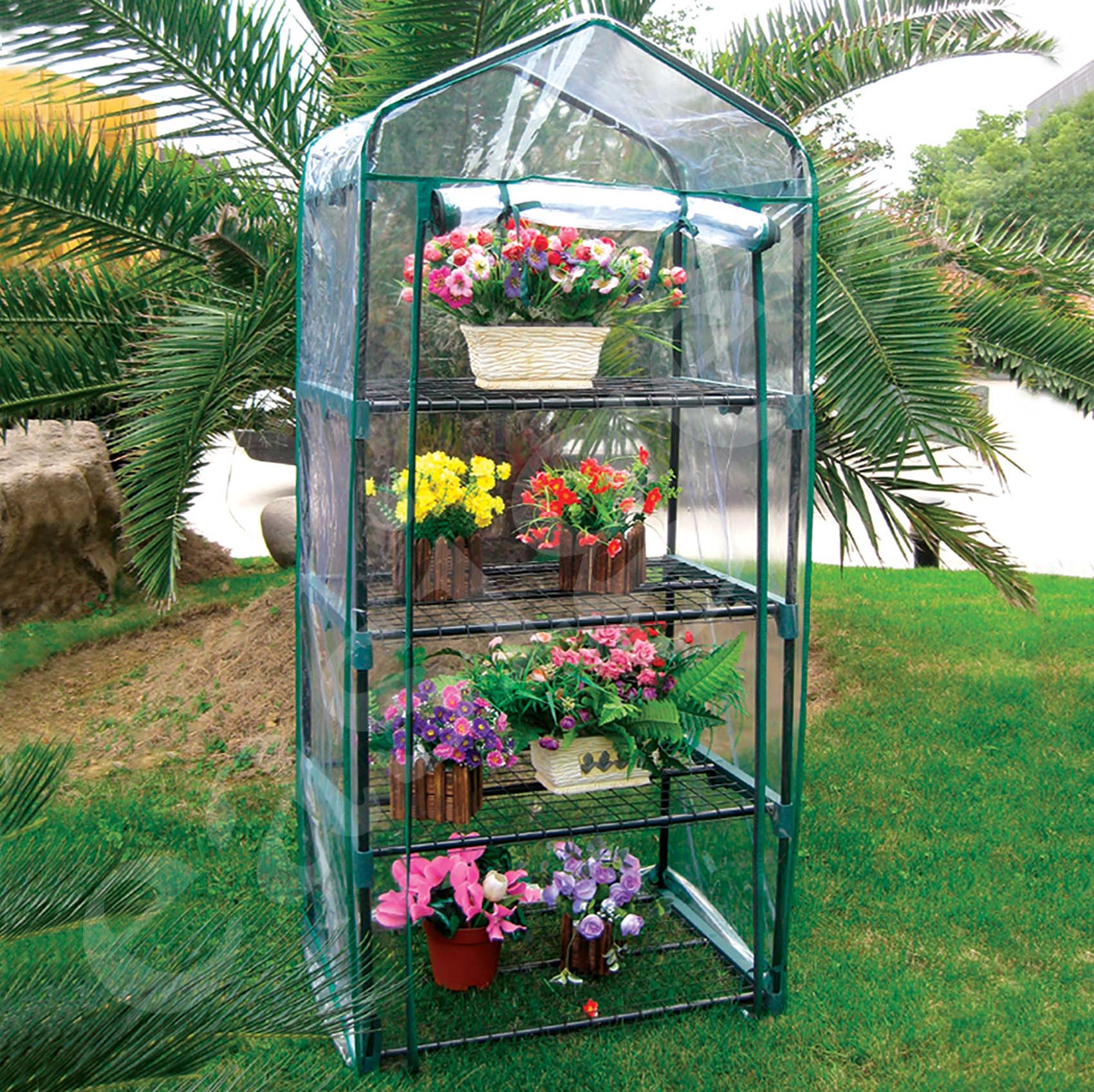 ACJRYO 4-Tier Mini Greenhouse Durable PVC Cover Garden Greenhouse with Roll-Up Zipper Door for Garden Yard Patio Indoor Outdoor Plants Cover ONLY 